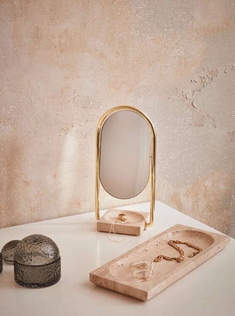 AYTM Angui table mirror, travertine - gold
