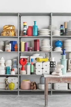 Bitossi Vase, 50 cm, light blue - red - green - matt black