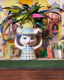 Bjørn Wiinblad Lady with Hat vase, 20,5 cm, blue