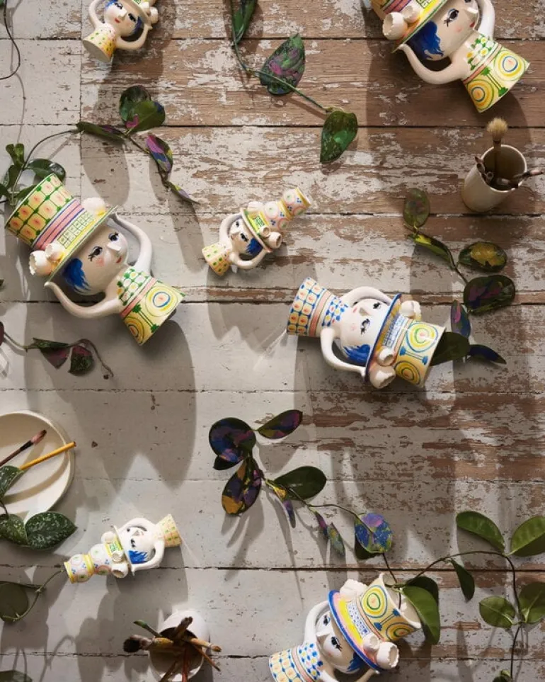 Bjørn Wiinblad Lady with Hat vase, 20,5 cm, blue