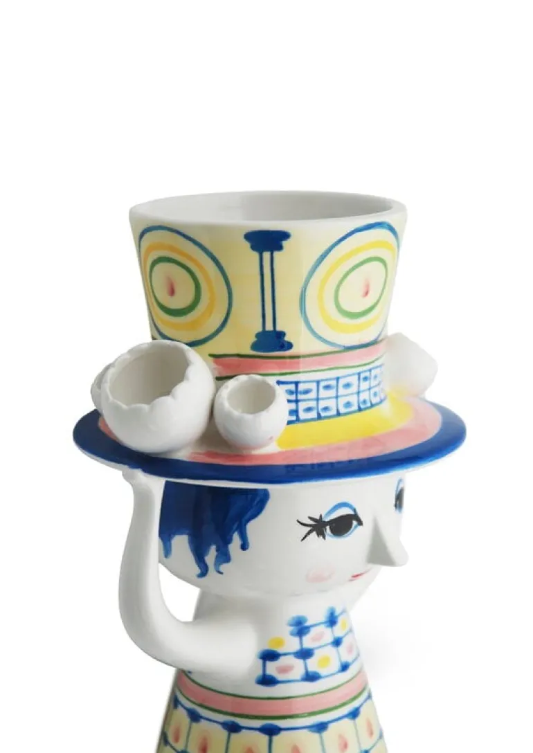 Bjørn Wiinblad Lady with Hat vase, 20,5 cm, blue