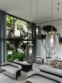 Bomma Lantern pendant, clear - patina gold