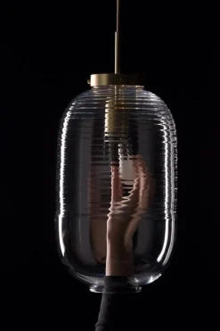 Bomma Lantern pendant, clear - patina gold