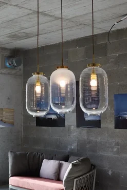 Bomma Lantern pendant, clear - patina gold