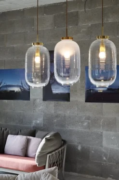 Bomma Lantern pendant, clear - patina gold