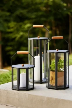 Cane-line Lightlux lantern with teak handle, XS, lava grey