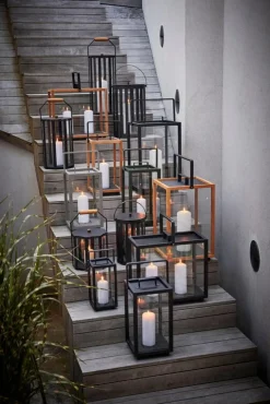 Cane-line Lightlux lantern with teak handle, L, lava grey