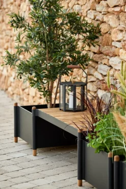 Cane-line Sticks bench for two planters, lava grey - teak