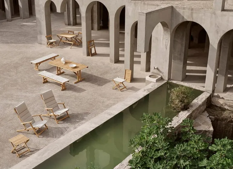 Carl Hansen & Søn BM5768 Deck chair footstool, teak - off-white