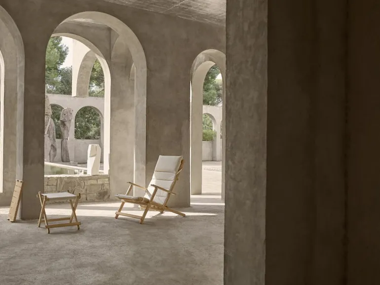 Carl Hansen & Søn BM5768 Deck chair footstool, teak - off-white