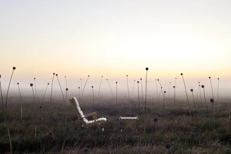 Carl Hansen & Søn BM5768 Deck chair footstool, teak - off-white