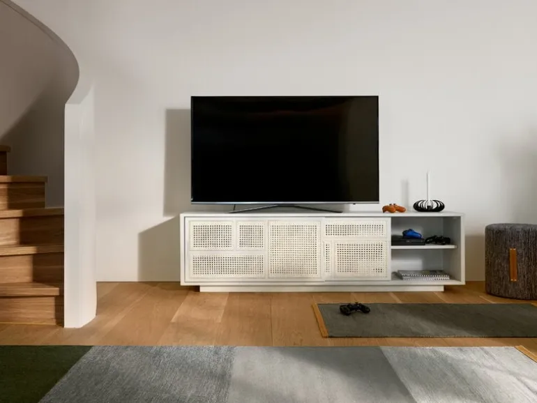 Design House Stockholm Air sideboard, low, stained white grey - cane