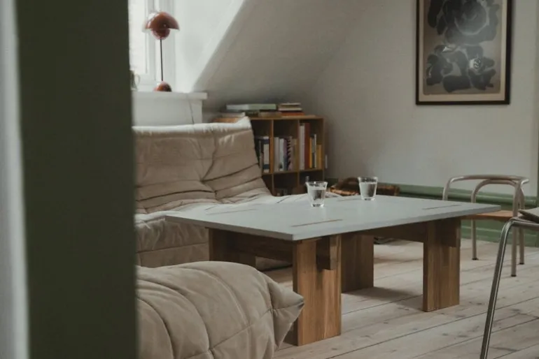 Eberhart Furniture Arnold coffee table, light concrete - light oak