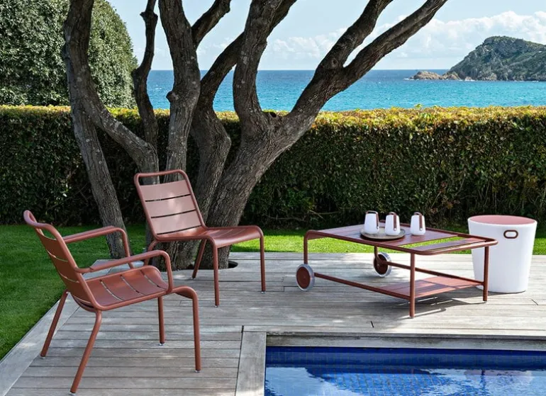 Fermob Luxembourg low armchair, acapulco blue