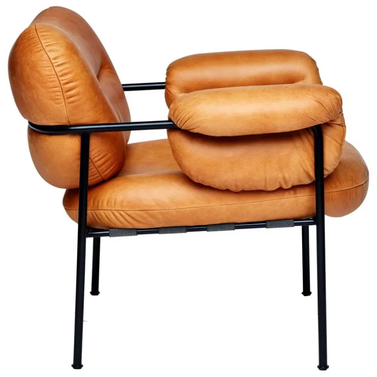 Fogia Bollo lounge chair, cognac leather - black