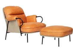 Fogia Lyra ottoman, black steel - cognac leather