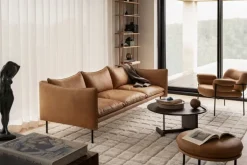 Fogia Tiki 3-seater sofa, black steel - cognac leather