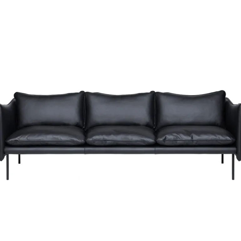 Fogia Tiki 3-seater sofa, black steel - black Elmosoft leather