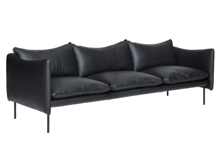Fogia Tiki 3-seater sofa, black steel - black Elmosoft leather