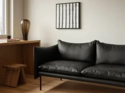 Fogia Tiki 3-seater sofa, black steel - black Elmosoft leather