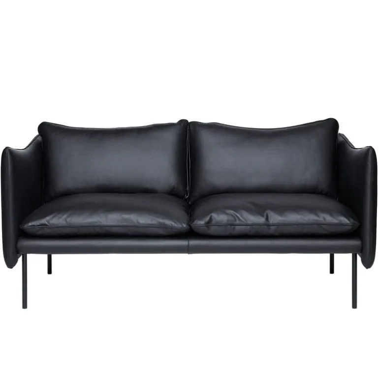 Fogia Tiki 2-seater sofa, black steel - black Elmosoft leather