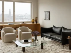 Fogia Tiki 2-seater sofa, black steel - black Elmosoft leather