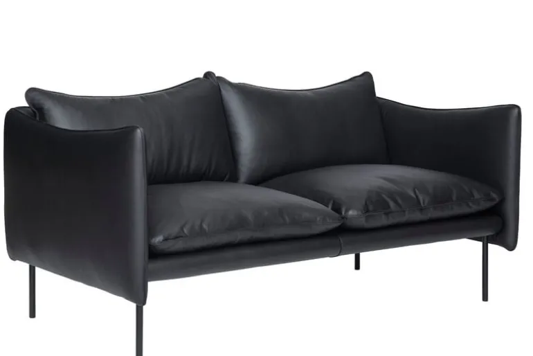 Fogia Tiki 2-seater sofa, black steel - black Elmosoft leather