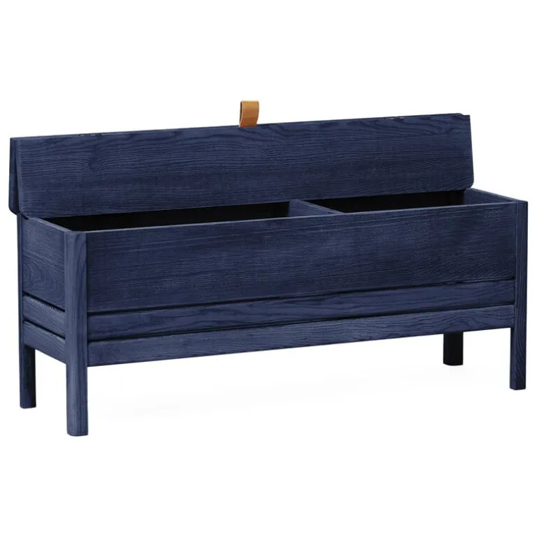 Form & Refine A Line storage bench, 111 cm, indigo blue stained ash