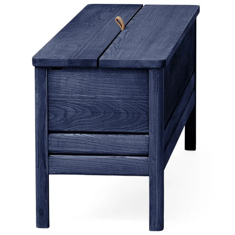 Form & Refine A Line storage bench, 111 cm, indigo blue stained ash