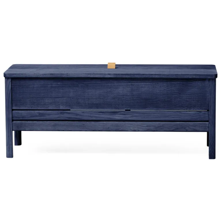 Form & Refine A Line storage bench, 111 cm, indigo blue stained ash