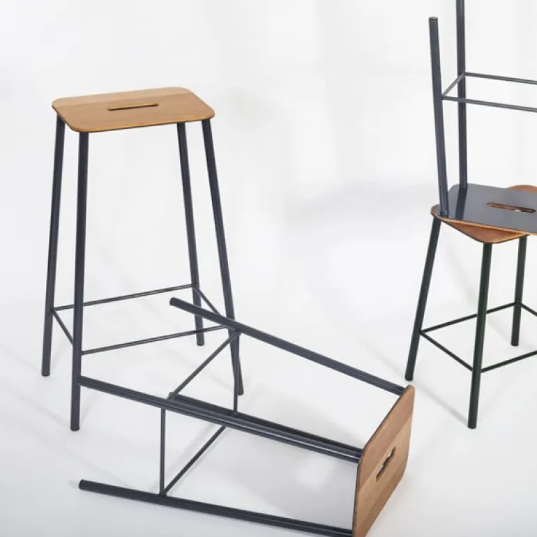 Frama Adam stool, 76 cm, natural leather - matt black