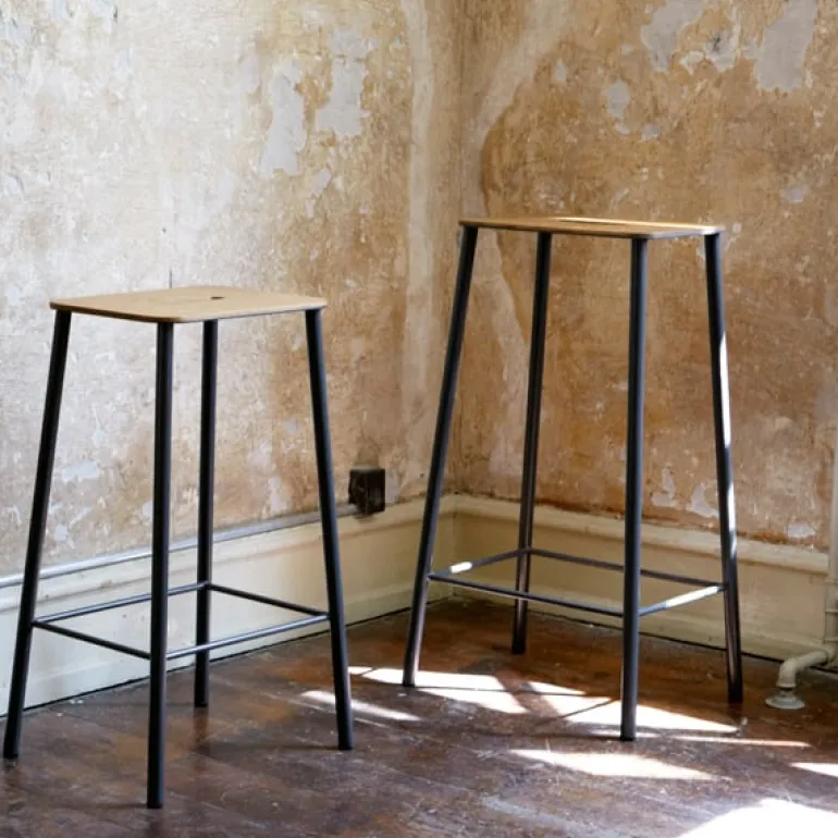 Frama Adam stool, 76 cm, natural leather - matt black