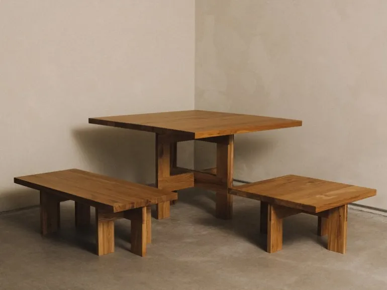 Frama Farmhouse trestle table, 120 square, natural oak