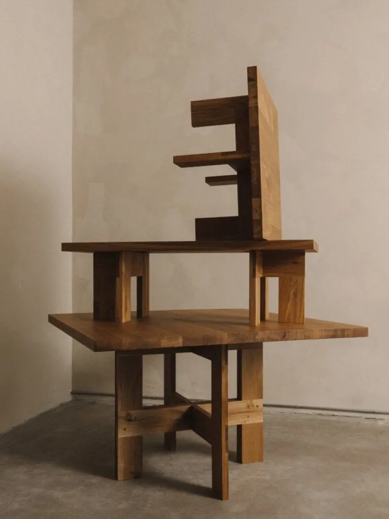 Frama Farmhouse trestle table, 120 square, natural oak