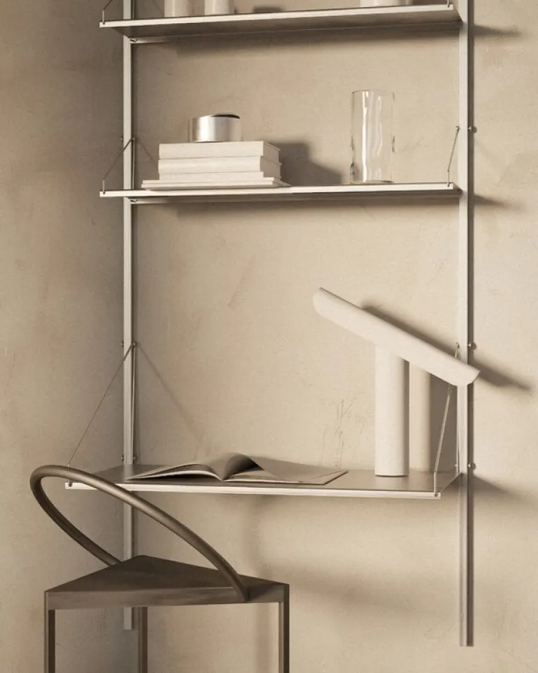 Frama Shelf Library H1852 wall shelf with desk, stainless steel