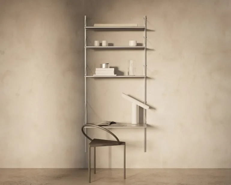 Frama Shelf Library H1852 wall shelf with desk, stainless steel