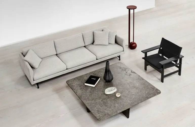 Fredericia Calmo 80 sofa, 3-seater, Sunniva 242 - black steel