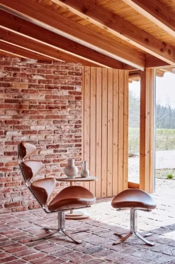 Fredericia Corona chair, brushed chrome - cognac leather