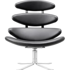 Fredericia Corona chair, brushed chrome - black leather
