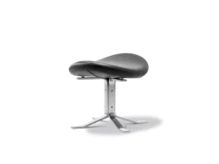 Fredericia Corona ottoman, brushed chrome - black leather