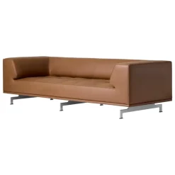 Fredericia Delphi 2-seater sofa, brushed aluminium - brown leather Max 91