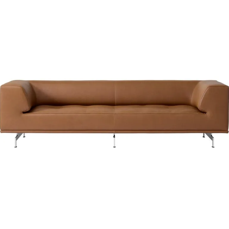 Fredericia Delphi 3-seater sofa, brushed aluminium - brown leather Max 91