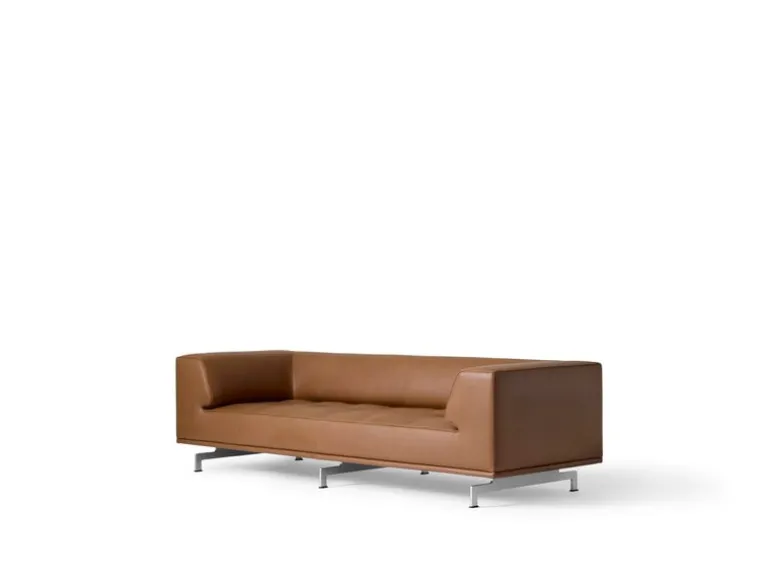 Fredericia Delphi 3-seater sofa, brushed aluminium - brown leather Max 91