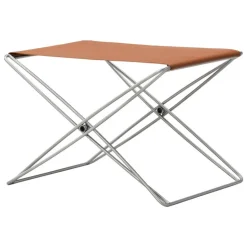 Fredericia JG folding stool, brushed steel - cognac leather