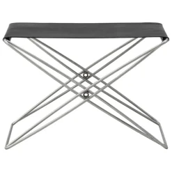 Fredericia JG folding stool, brushed steel - black leather