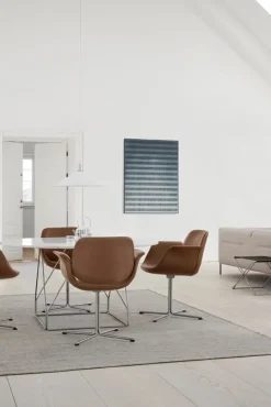 Fredericia JG folding stool, brushed steel - black leather