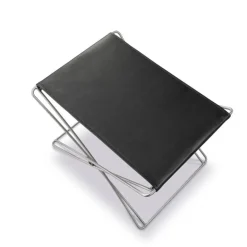 Fredericia JG folding stool, brushed steel - black leather