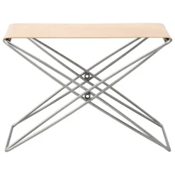 Fredericia JG folding stool, brushed steel - natural leather
