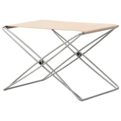 Fredericia JG folding stool, brushed steel - natural leather