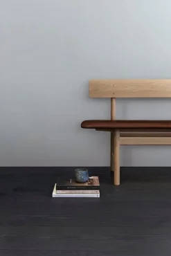 Fredericia Mogensen 3171 bench, soaped oak - burnt sienna leather